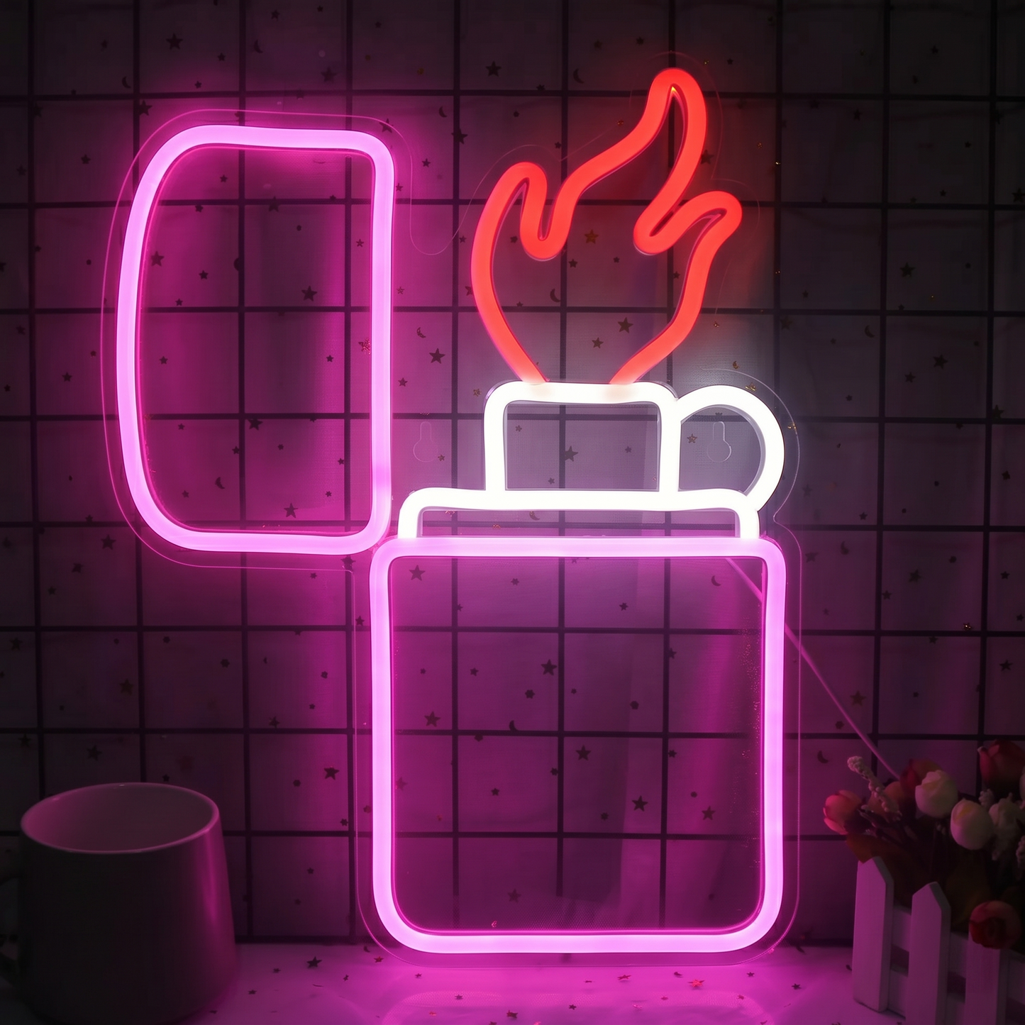 Lighter LED Neon Sign Blue Red Flame Neon Light Wall Decor for Bedroom Bar Game Room