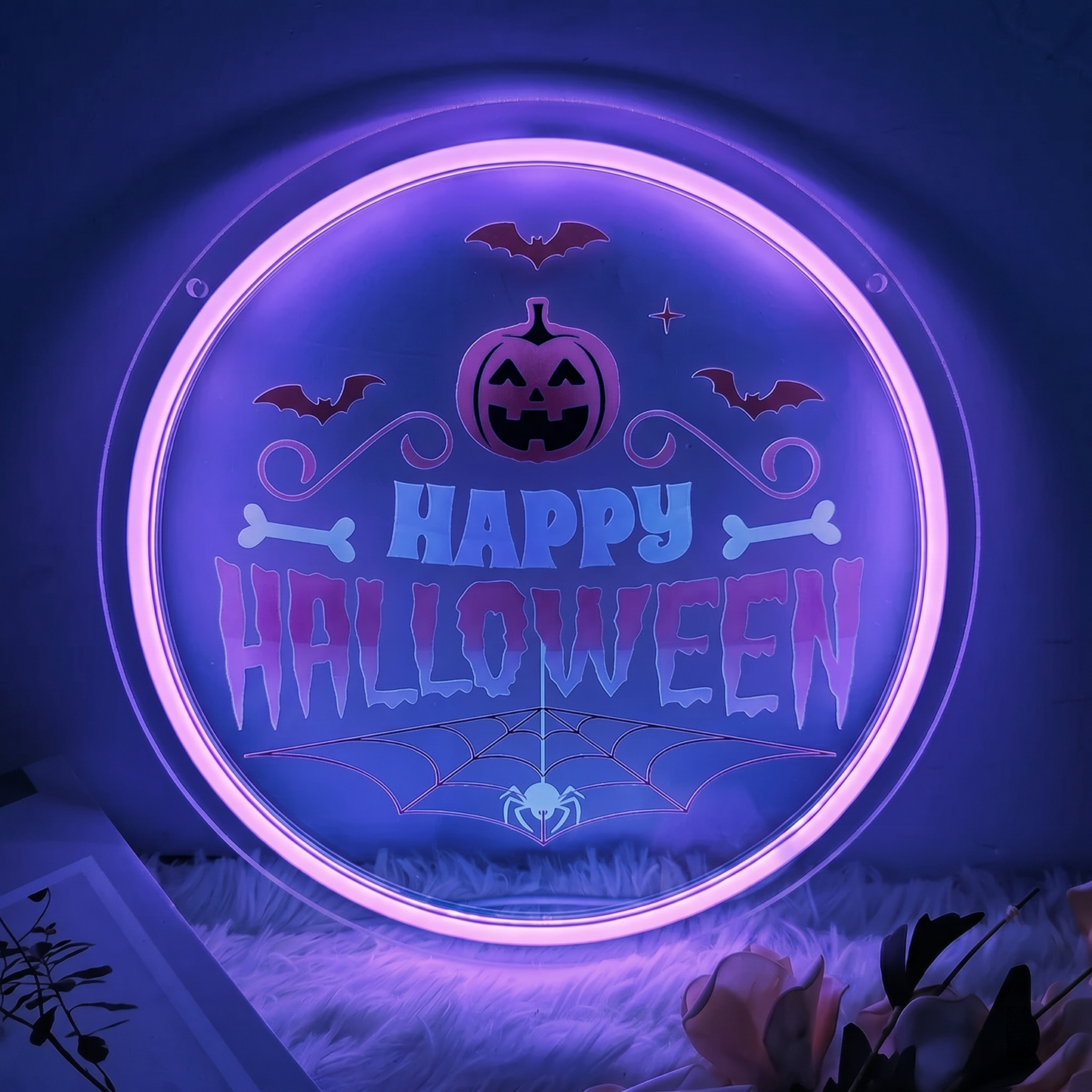 Happy Halloween LED Neon Sign Pumpkin Bat Spider Web Neon Light Wall Decor for Party Room Bar Halloween Decoration