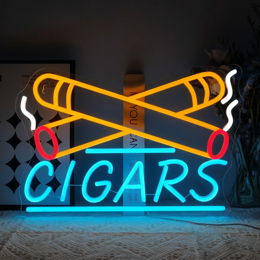 Cigars LED Neon Sign Colorful Smoke Neon Light Wall Decor for Cigar Bar Lounge