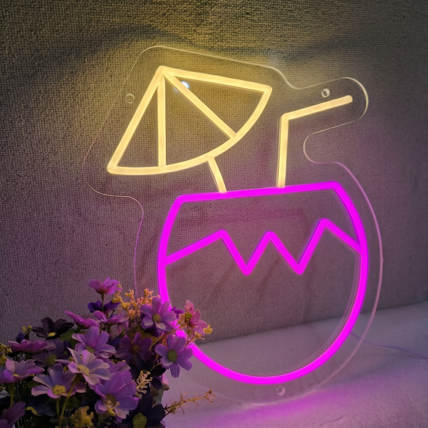 Cocktail LED Neon Sign Pink Yellow Tropical Drink Neon Light Wall Decor for Bar Cafe Bedroom