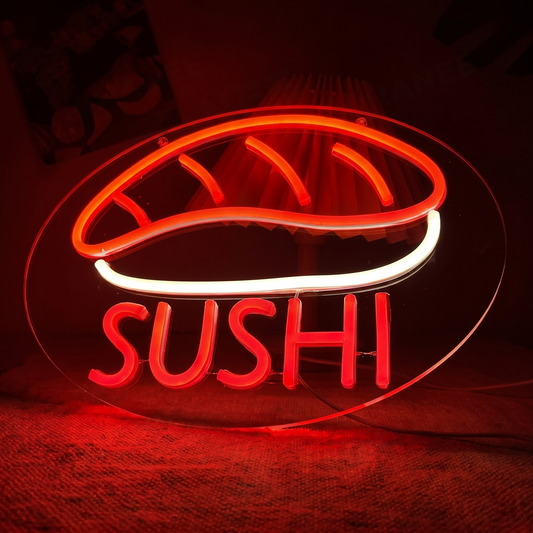 Sushi LED Neon Sign Red White Japanese Food Neon Light Wall Decor for Restaurant Cafe Kitchen