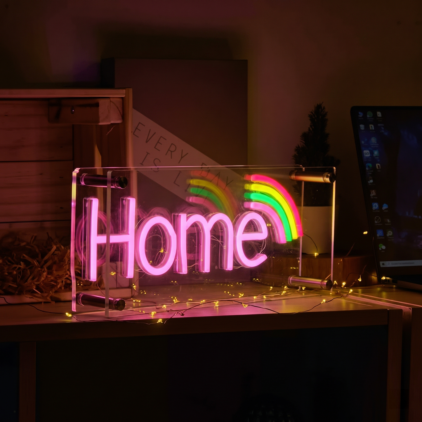 Home LED Neon Sign Ice Blue Rainbow Neon Light Wall Decor for Bedroom Living Room Entryway