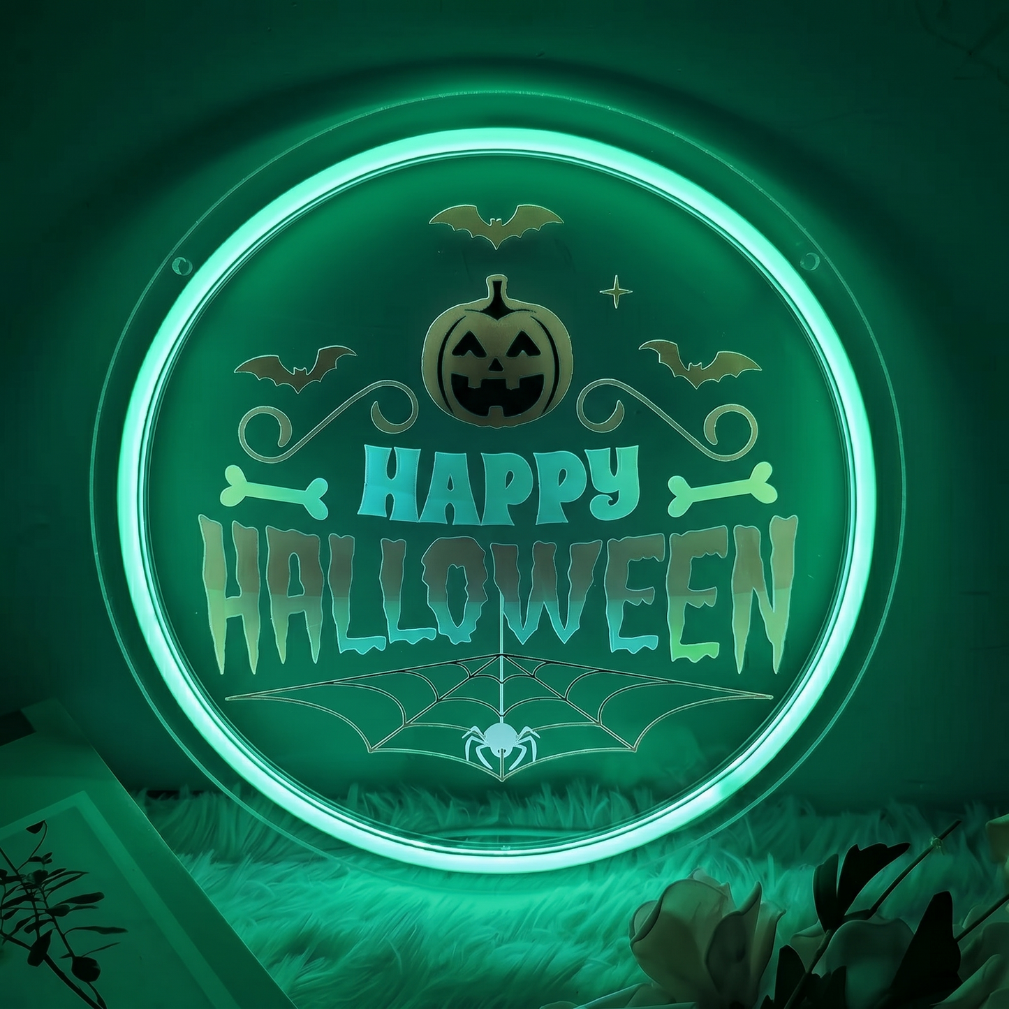 Happy Halloween LED Neon Sign Pumpkin Bat Spider Web Neon Light Wall Decor for Party Room Bar Halloween Decoration