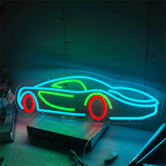 Sports Car LED Neon Sign Blue Yellow Race Car Neon Light Wall Decor for Bedroom Garage Game Room