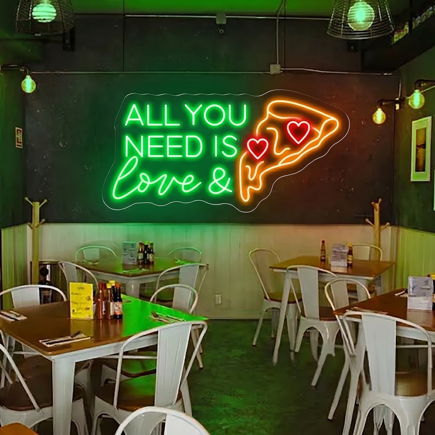 All You Need Is Love and Pizza LED Neon Sign Restaurant Neon Light Wall Decor for Pizzeria Cafe