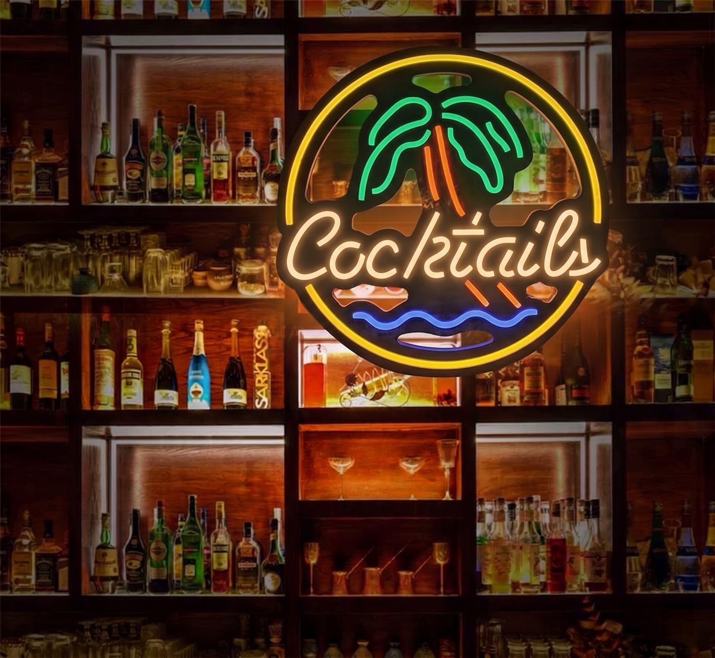 Cocktails LED Neon Sign Pink Yellow Tropical Bar Neon Light Wall Decor for Bar Restaurant