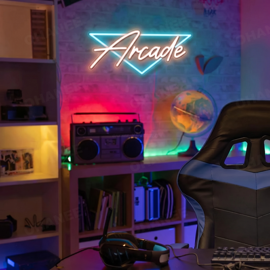 Arcade LED Neon Sign Pink Blue Triangle Neon Light Wall Decor for Game Room Bedroom