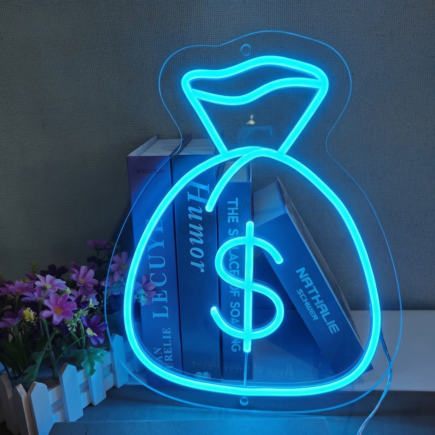 Money Bag LED Neon Sign Yellow Dollar Neon Light Wall Decor for Bedroom Office Bar