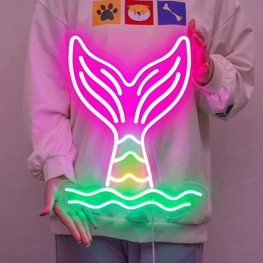 Mermaid Tail LED Neon Sign Pink Blue Ocean Neon Light Wall Decor for Bedroom Kids Room