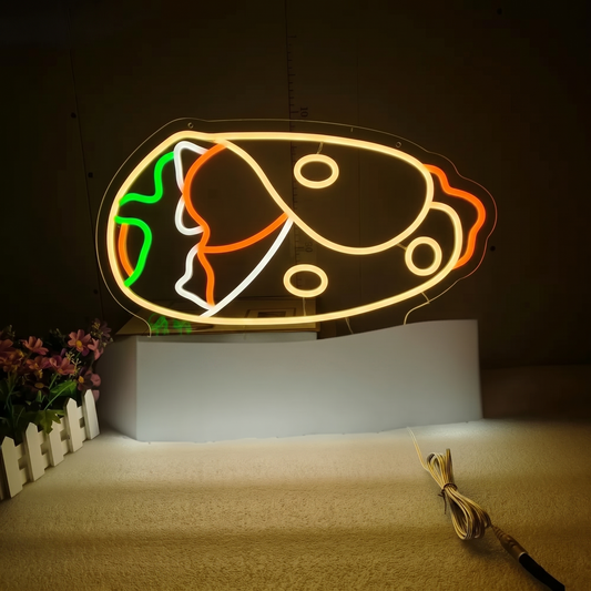 Burrito LED Neon Sign Colorful Mexican Food Neon Light Wall Decor for Restaurant Cafe Kitchen