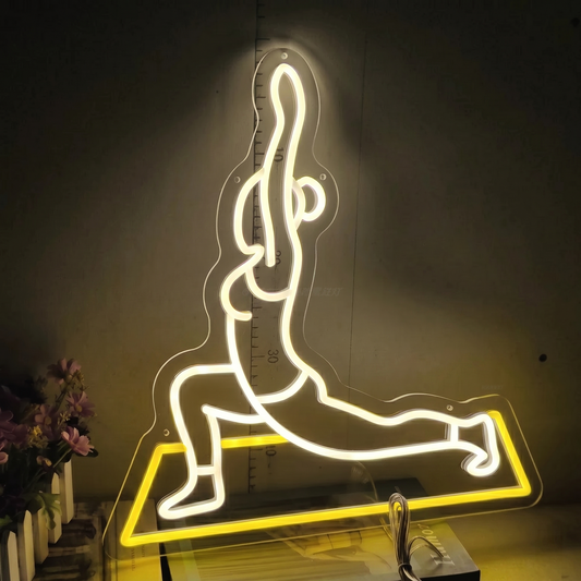 Yoga Pose LED Neon Sign Warm White Purple Fitness Neon Light Wall Decor for Bedroom Studio