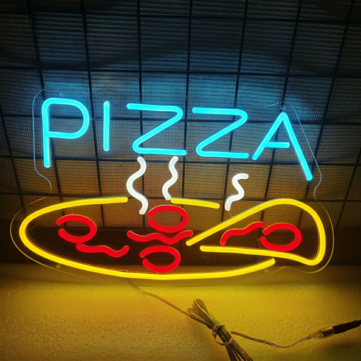 Pizza LED Neon Sign Green Yellow Food Neon Light Wall Decor for Restaurant Cafe Kitchen