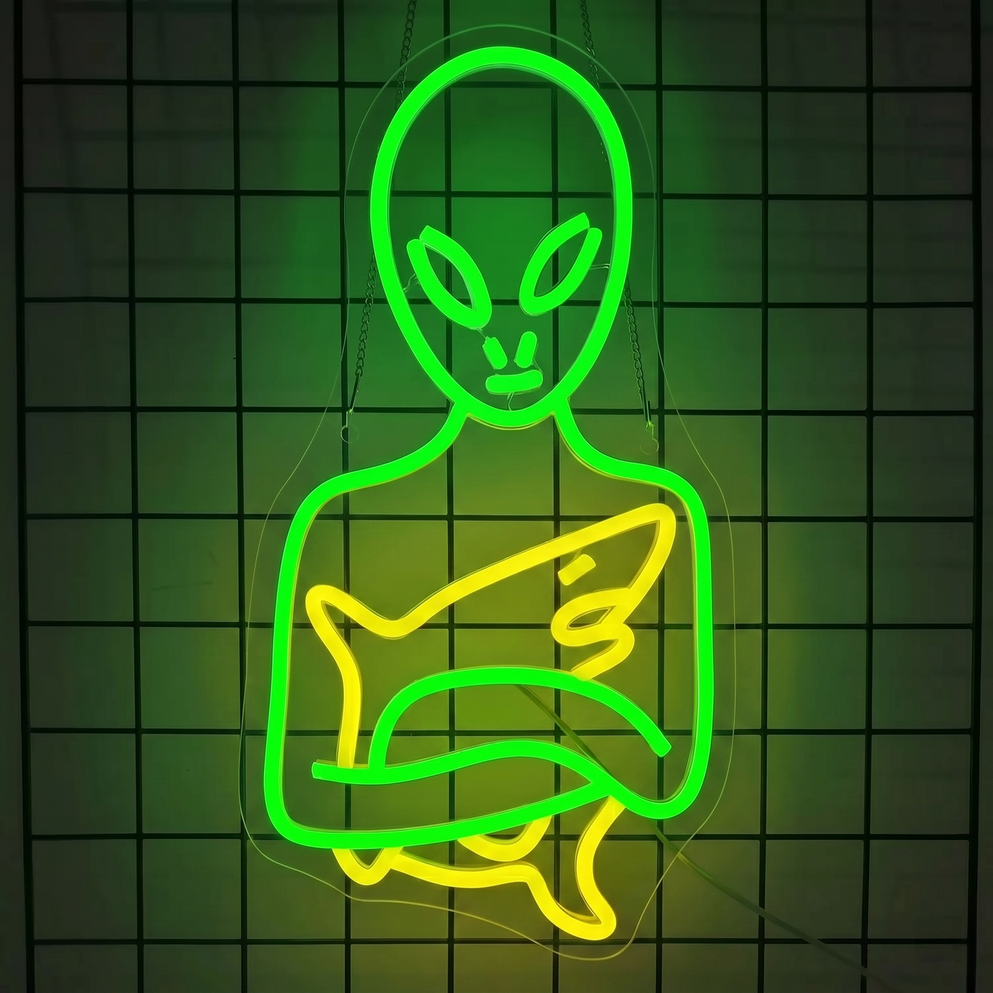 Alien Hug Shark LED Neon Sign Green Blue Space Neon Light Wall Decor for Bedroom Game Room