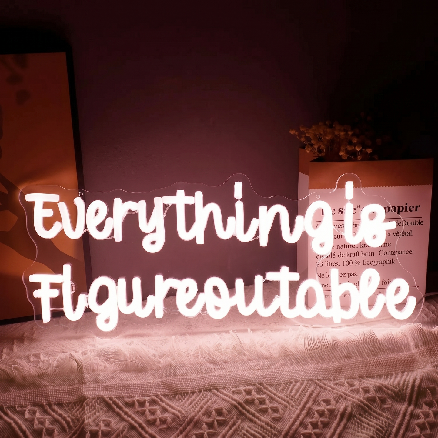 Everything Is Figureoutable LED Neon Sign White Motivational Neon Light Wall Decor for Bedroom Office