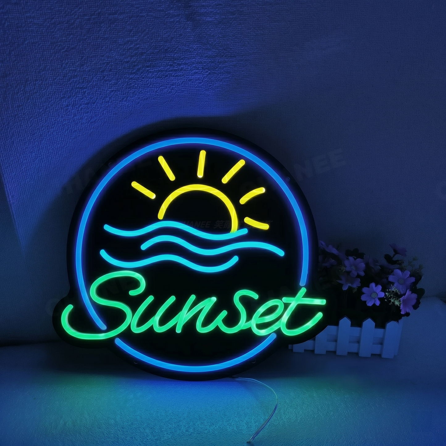 Sunset LED Neon Sign Pink Blue Beach Neon Light Wall Decor for Bedroom Bar Cafe