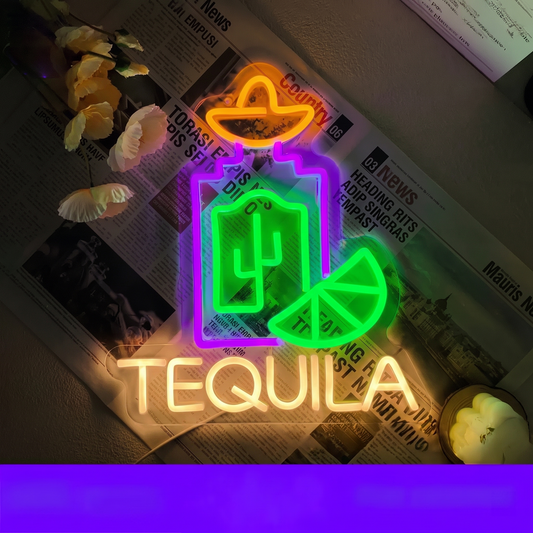 Tequila LED Neon Sign Colorful Lime Bottle Neon Light Wall Decor for Bar Party