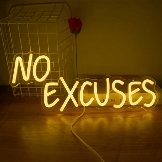 No Excuses LED Neon Sign Pink Motivational Neon Light Wall Decor for Gym Office Bedroom