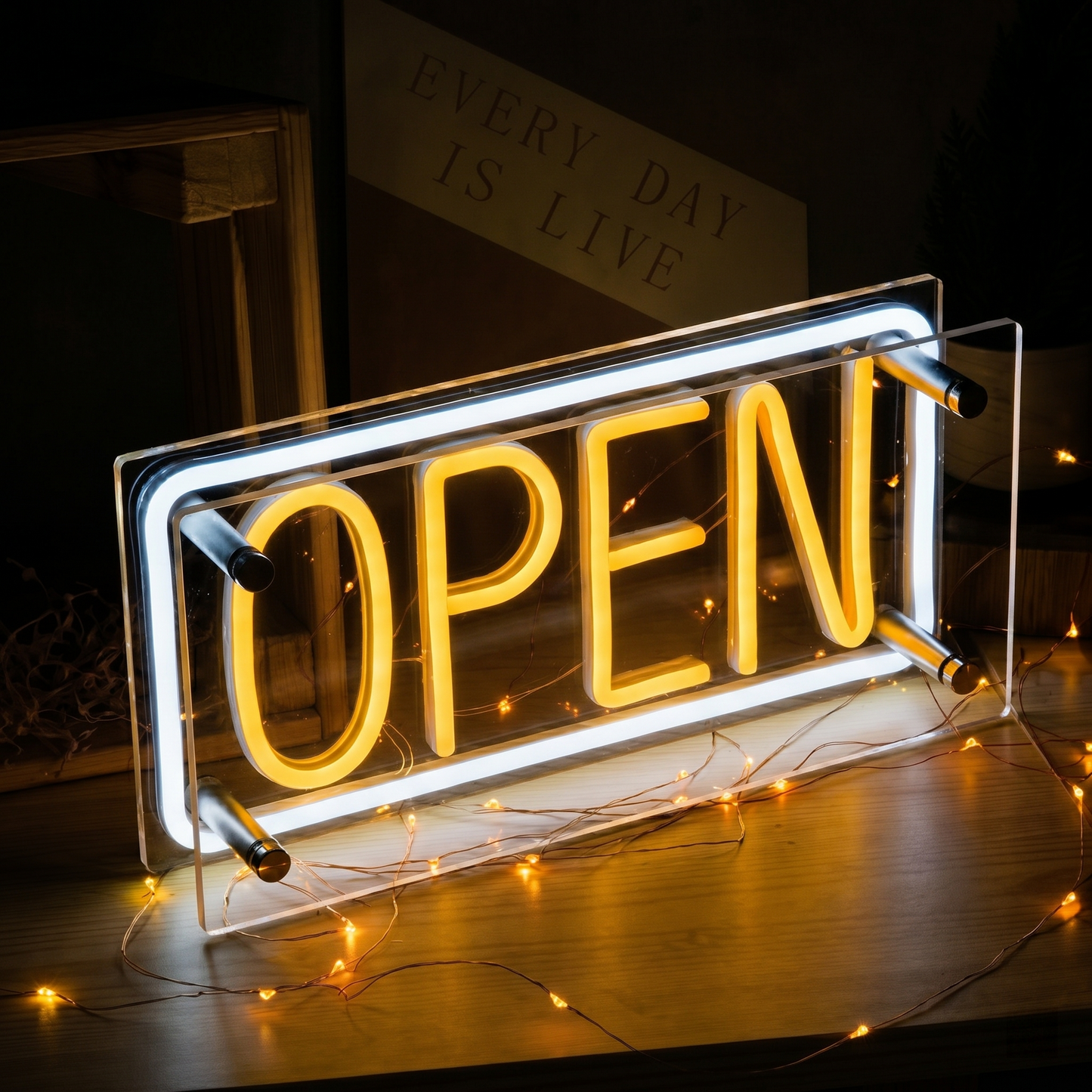 OPEN LED Neon Sign Blue White Business Neon Light Storefront Wall Decor for Bar Restaurant Cafe Shop