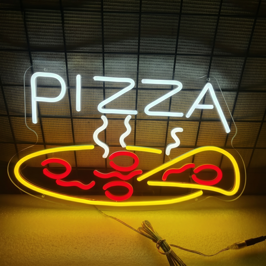 Pizza LED Neon Sign Green Yellow Food Neon Light Wall Decor for Restaurant Cafe Kitchen