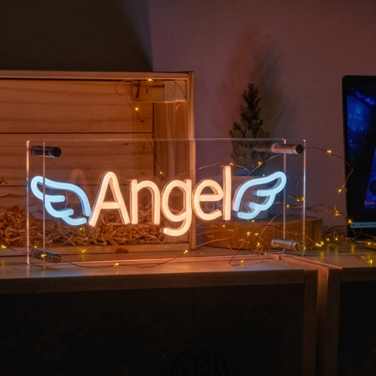 Angel LED Neon Sign Pink White Wings Neon Light Wall Decor for Bedroom Wedding