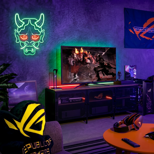 Demon Mask LED Neon Sign Red White Gaming Neon Light Wall Decor for Game Room Bedroom