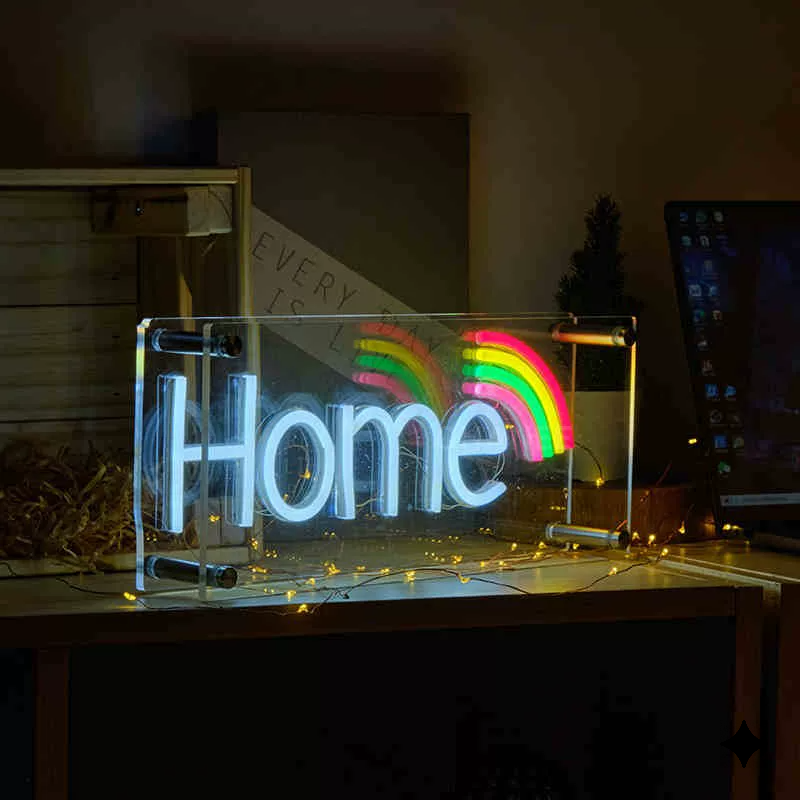 Home LED Neon Sign Ice Blue Rainbow Neon Light Wall Decor for Bedroom Living Room Entryway