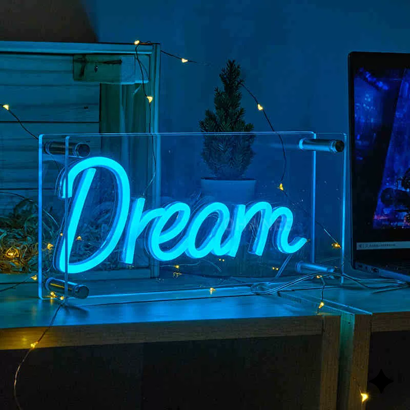 Dream LED Neon Sign Ice Blue Script Neon Light Wall Decor for Bedroom Dorm Game Room Studio