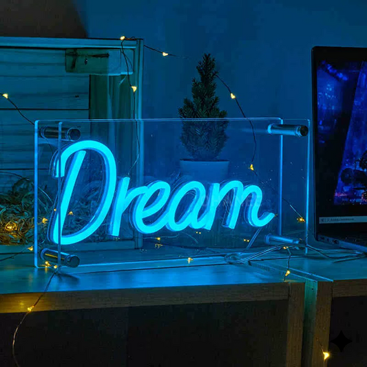 Dream LED Neon Sign Ice Blue Script Neon Light Wall Decor for Bedroom Dorm Game Room Studio
