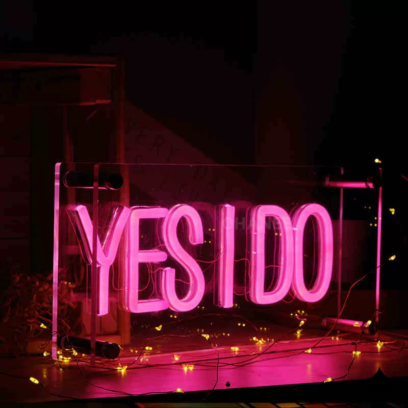 Yes I Do LED Neon Sign Pink Wedding Neon Light Wall Decor for Bridal Shower Engagement Party