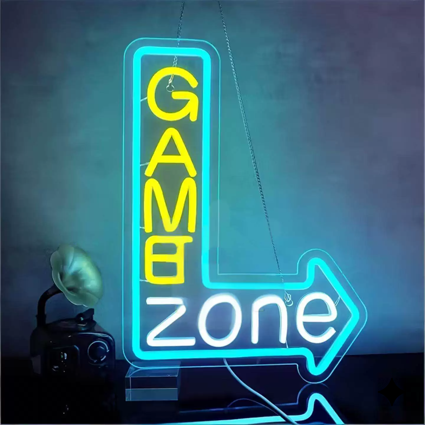 Game Zone LED Neon Sign Blue Yellow Arrow Neon Light Wall Decor for Game Room Bedroom