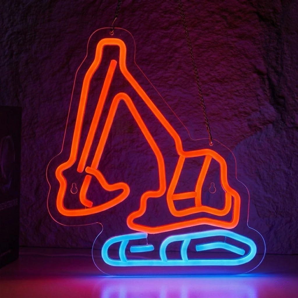 Construction Excavator LED Neon Sign for Kids Room & Builder Theme Decor