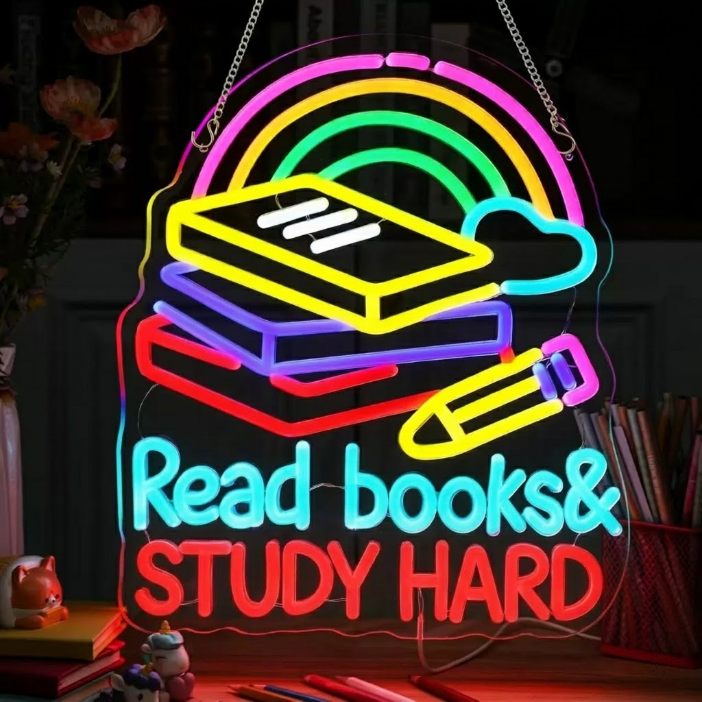 Read Books Be Kind LED Neon Sign Rainbow Book Neon Light for Classroom Library Study Room Wall Decor