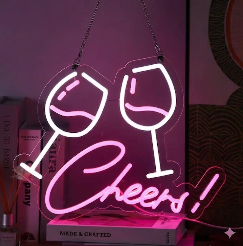Cheers LED Neon Sign with Dual Wine Glasses Decorative Wall Art for Bars Pubs and Home Decor