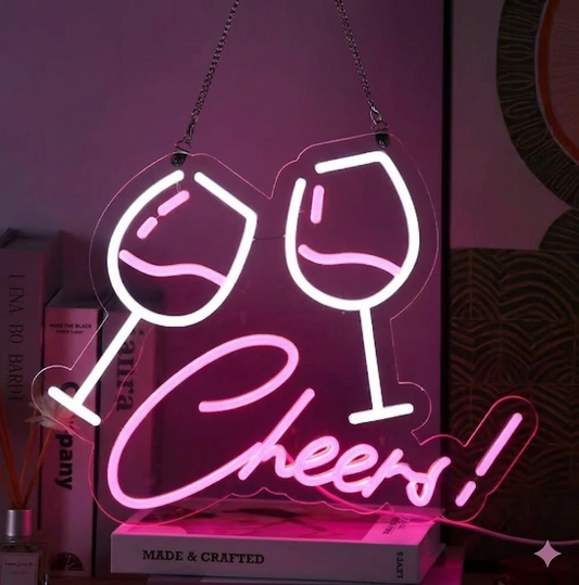 Cheers LED Neon Sign with Dual Wine Glasses Decorative Wall Art for Bars Pubs and Home Decor