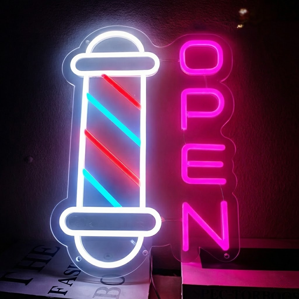Barber Pole OPEN Neon Sign for Barbershop Window LED Neon Light