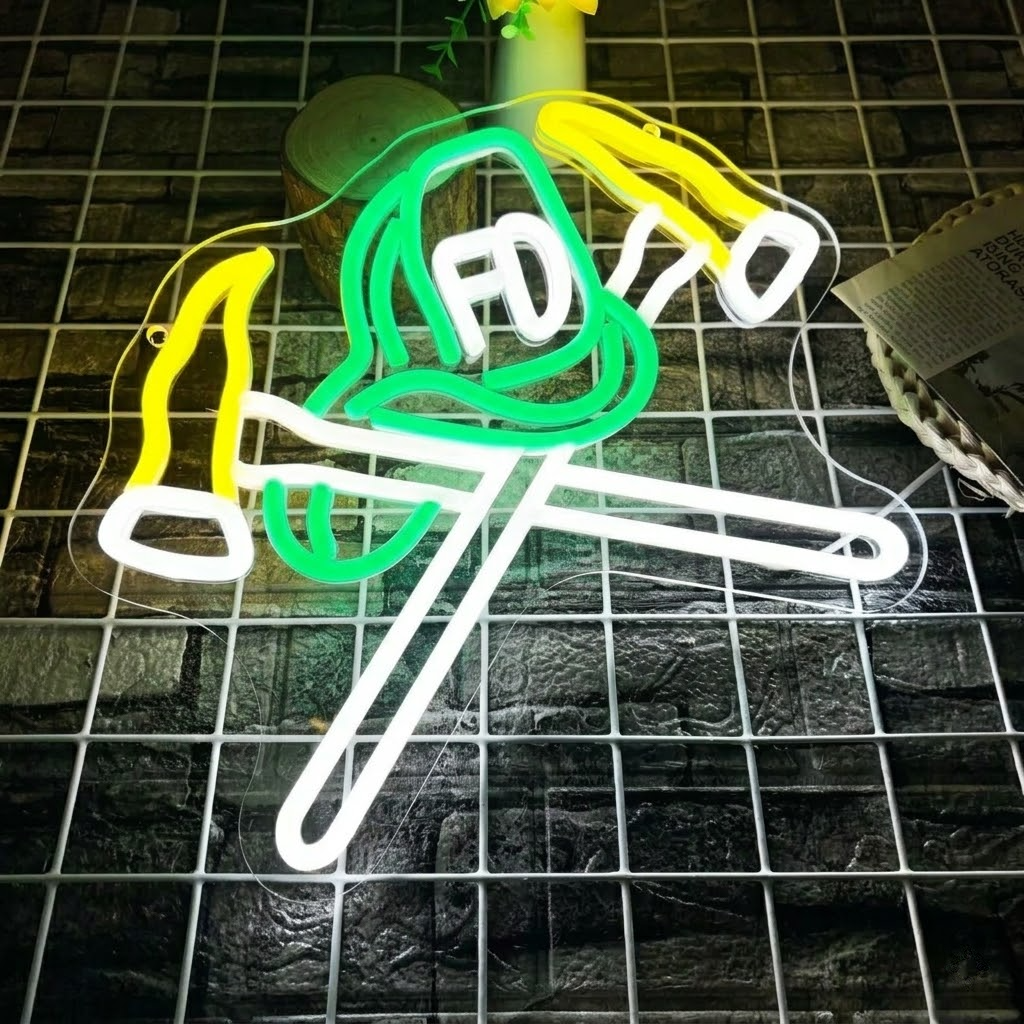 Firefighter Helmet & Crossed Axes LED Neon Sign for Firehouse Decor