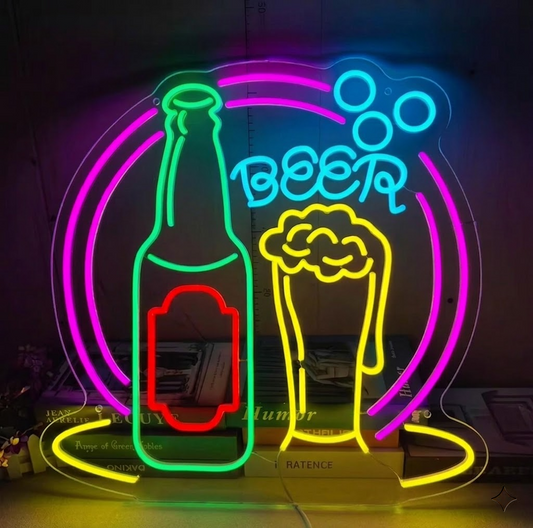 Beer Bottle and Glass LED Neon Sign Colorful Beer Bar Light for Home Pub Decor