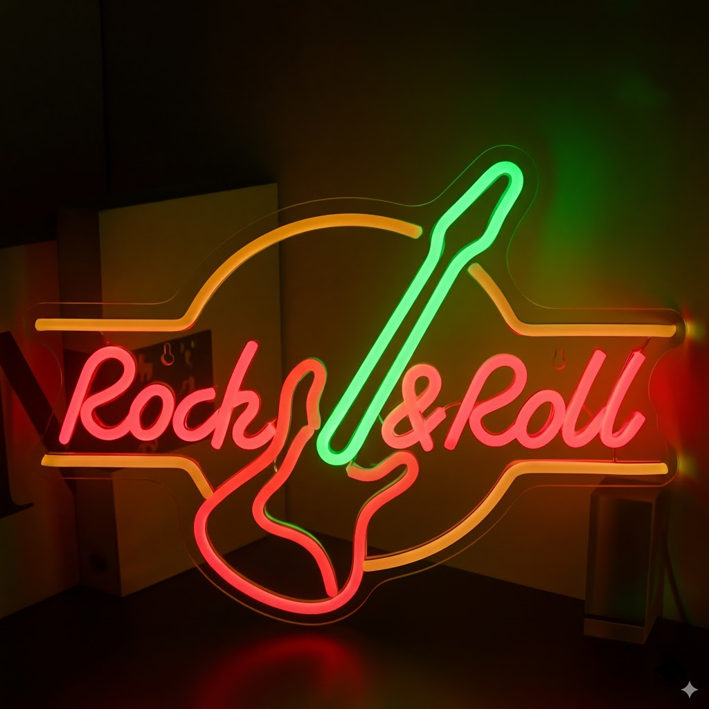 Rock and Roll LED Neon Sign Guitar Neon Light for Bar Club Room Wall Decor
