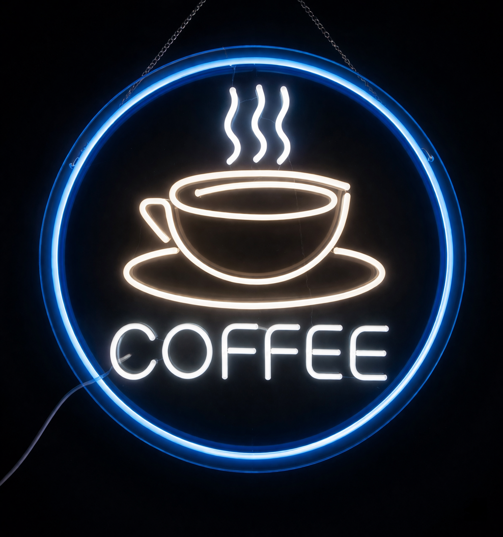 Coffee LED Neon Sign Circular Wall Light for Cafes and Home