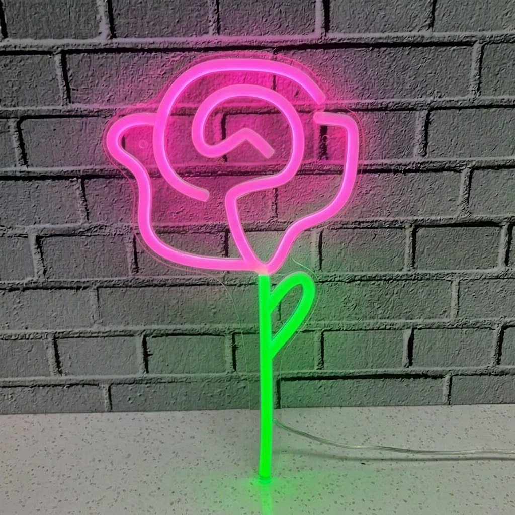 Pink Rose LED Neon Sign Flower Neon Light for Bedroom Romantic Wall Decor