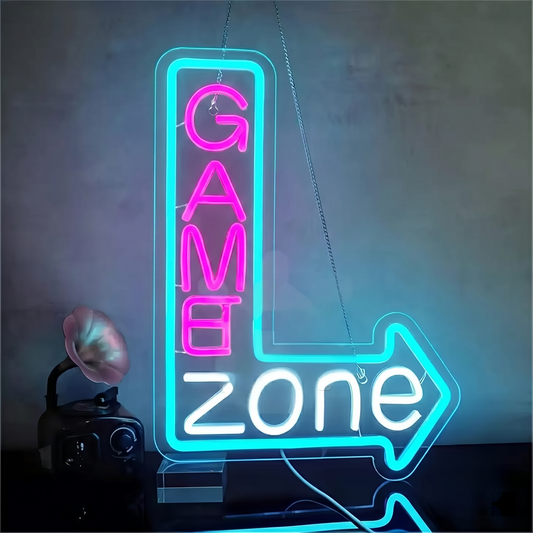 Game Zone LED Neon Sign Blue Yellow Arrow Neon Light Wall Decor for Game Room Bedroom