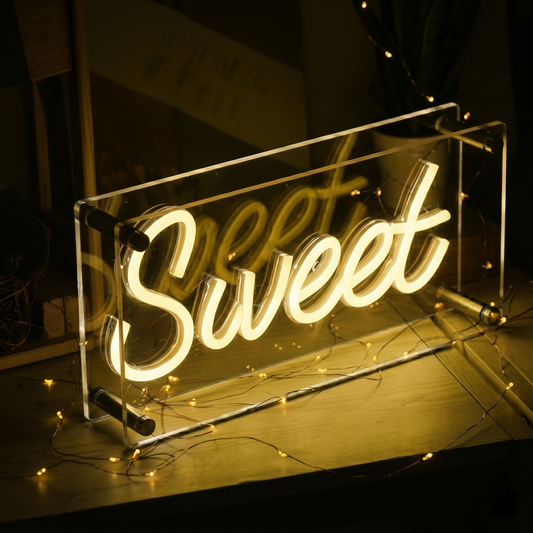 Sweet LED Neon Sign Warm White Script Neon Light Wall Decor for Bedroom Cafe Bakery Kitchen