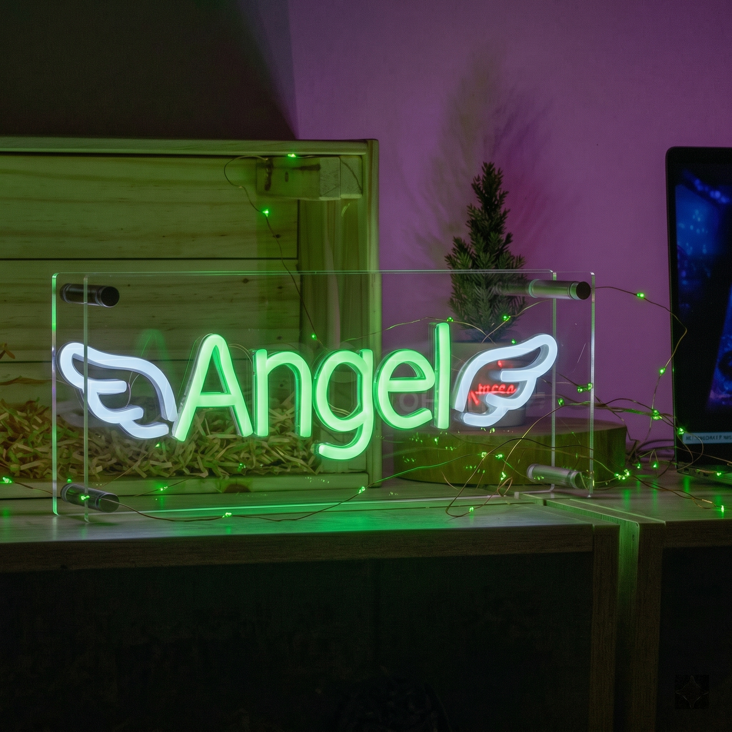Angel LED Neon Sign Pink White Wings Neon Light Wall Decor for Bedroom Wedding