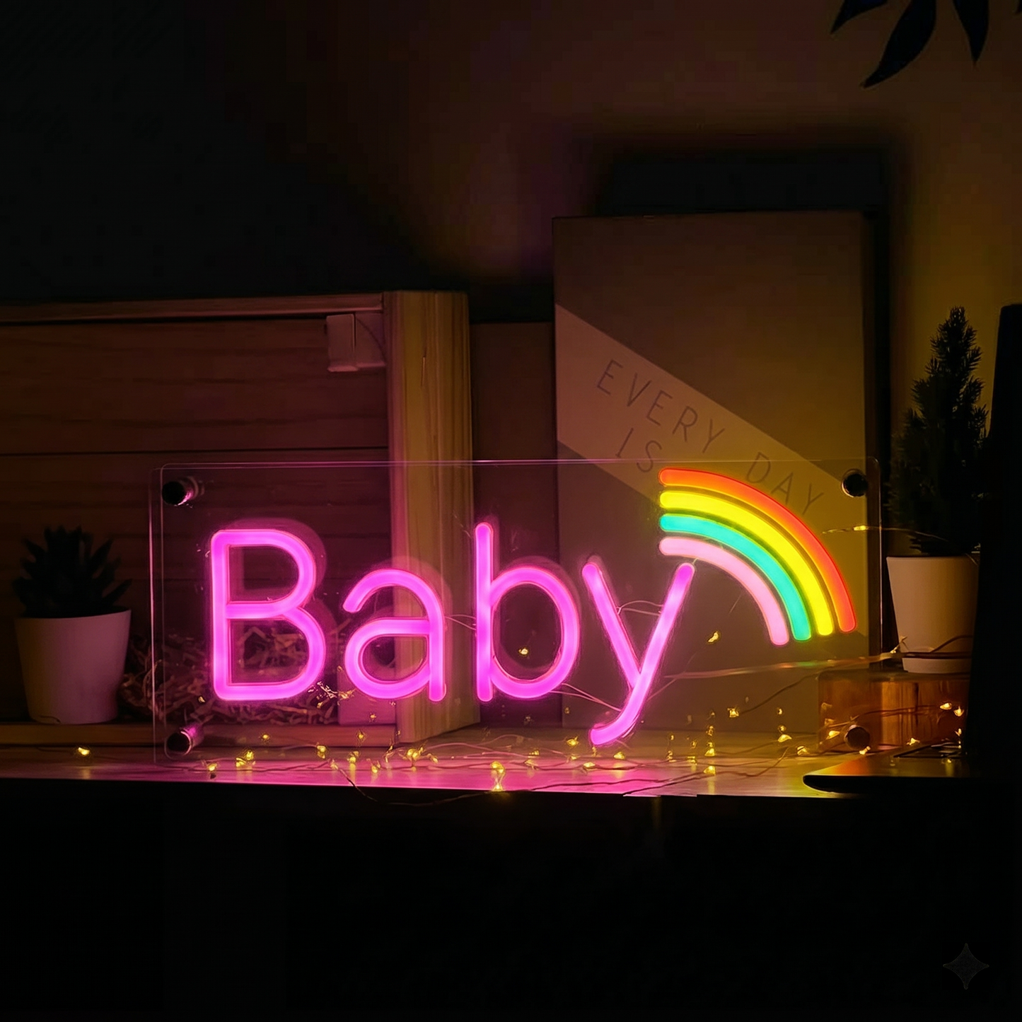 Baby LED Neon Sign Warm White Rainbow Neon Light Wall Decor for Nursery Bedroom Kids Room Baby Shower