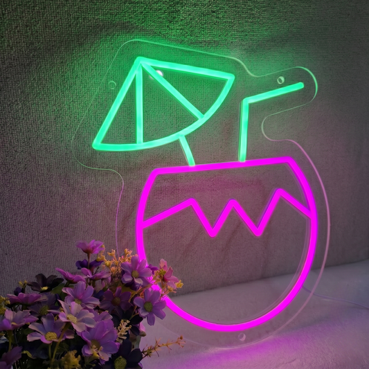 Cocktail LED Neon Sign Pink Yellow Tropical Drink Neon Light Wall Decor for Bar Cafe Bedroom
