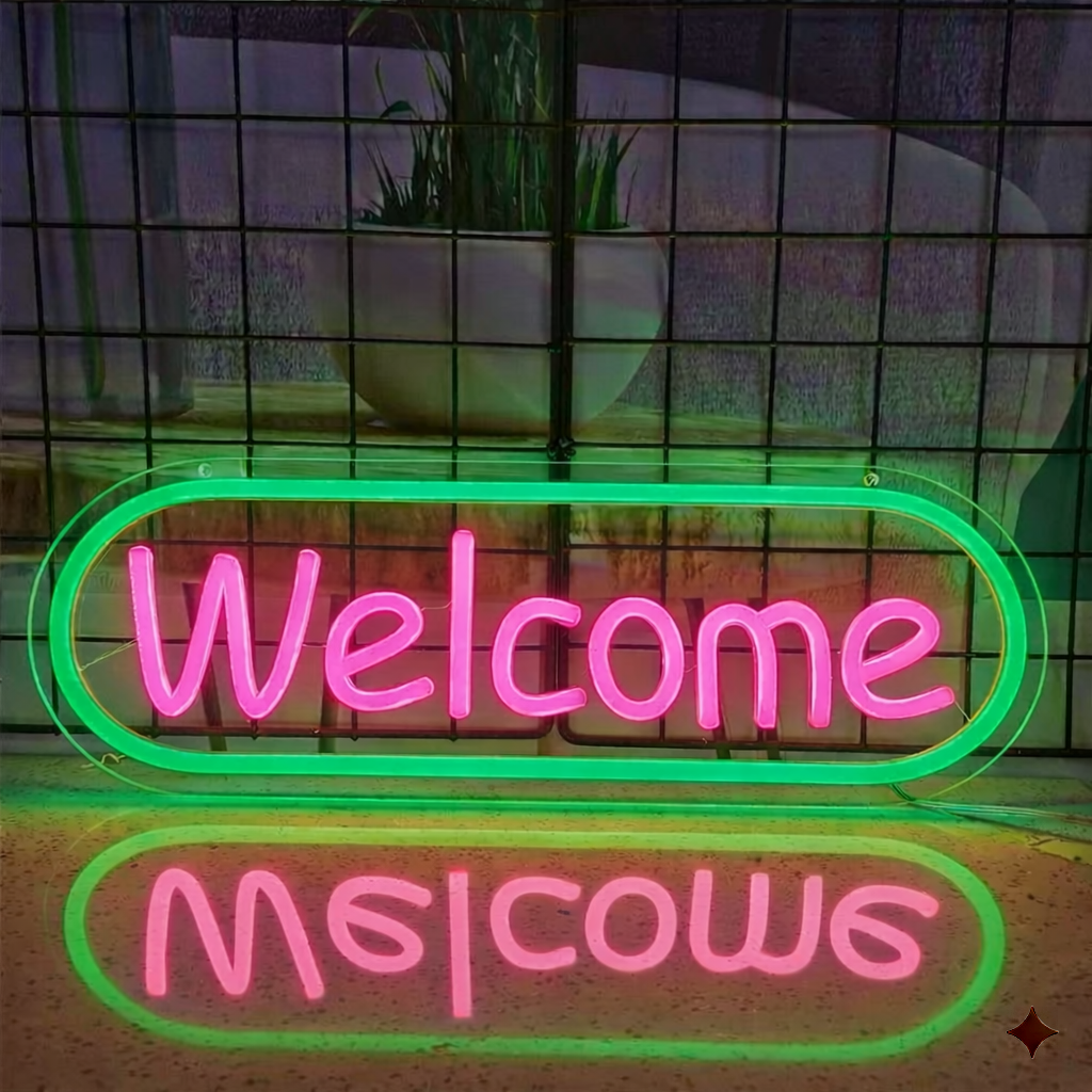 Welcome Neon Sign Red Text Green Frame LED Neon Light for Bar Pub Shop Wall Decor