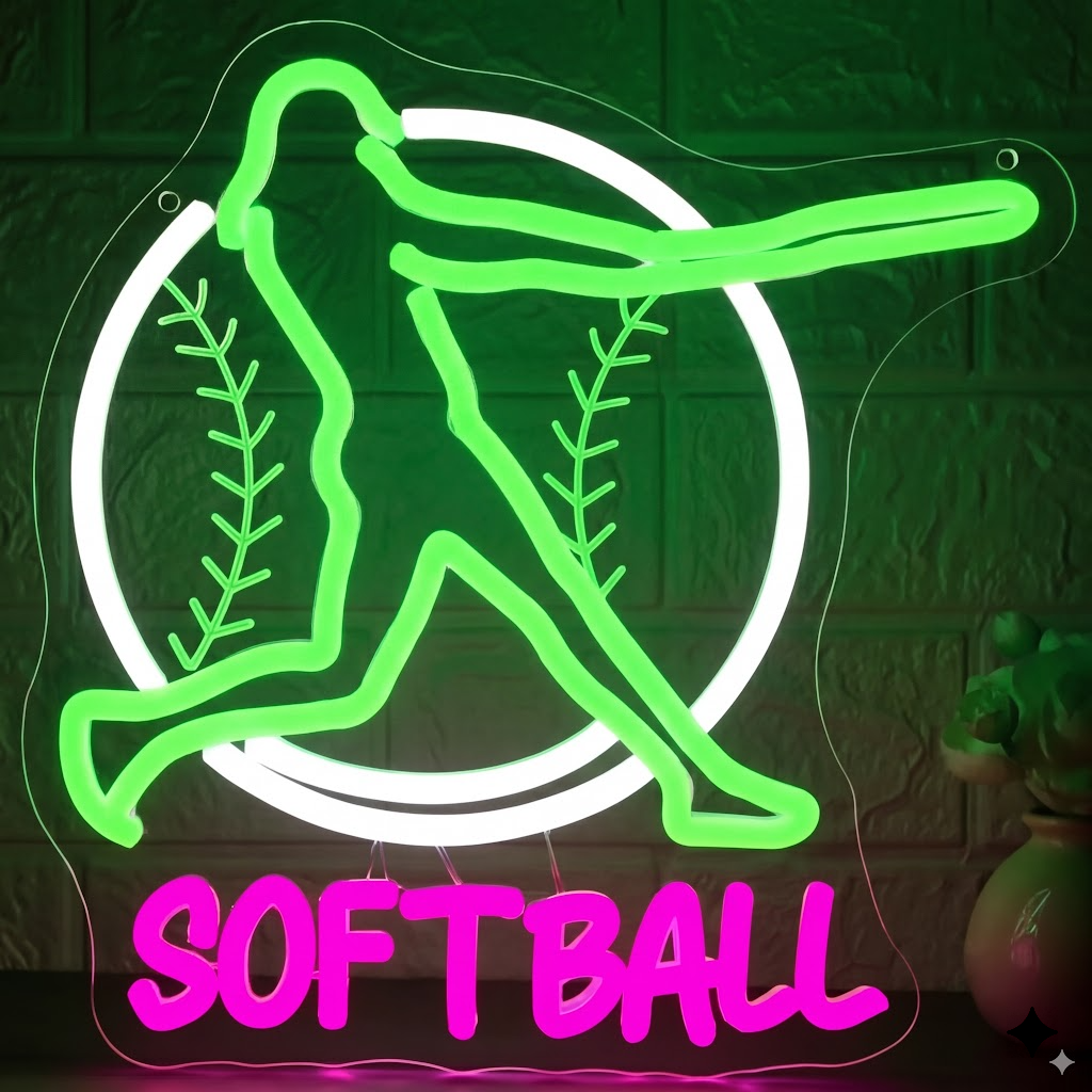 Softball LED Neon Sign Softball Player Neon Light for Room Sports Wall Decor