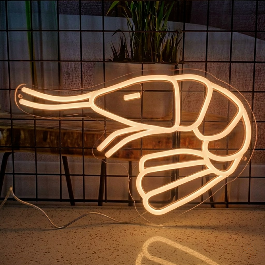 Minimalist Shrimp LED Neon Sign for Seafood Restaurant Bar Wall Decor