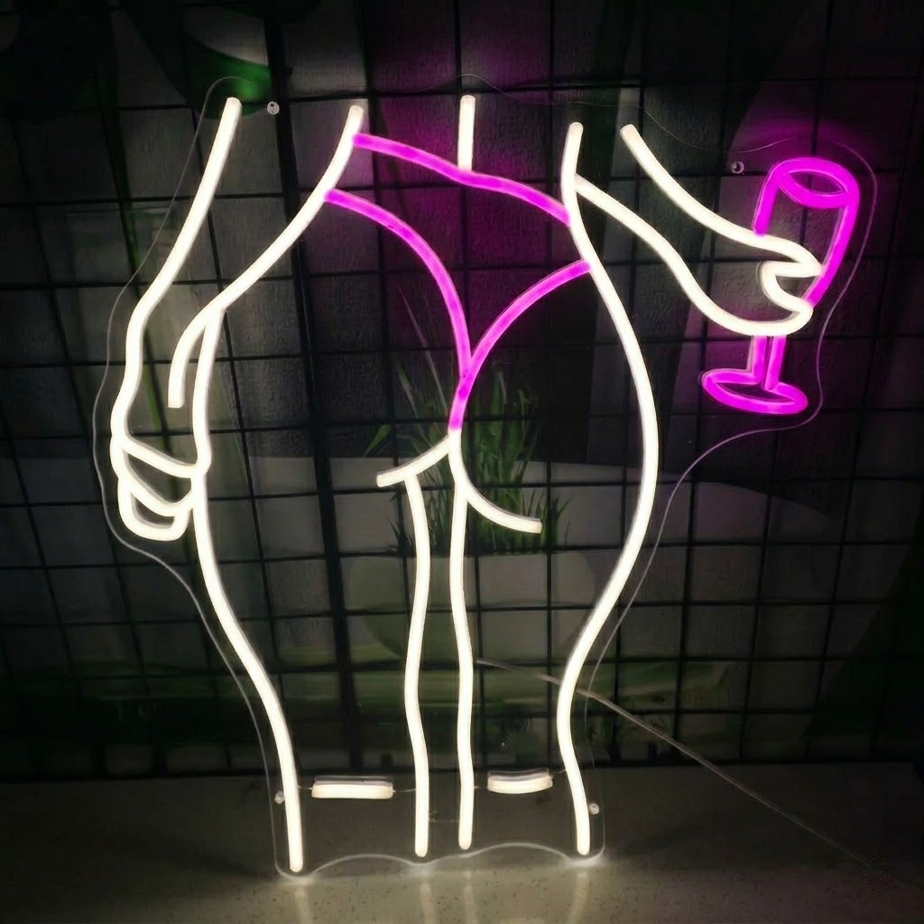 Sexy Female Body with Wine Glass LED Neon Sign Blue Pink Bar Art Neon Light for Bedroom Decor