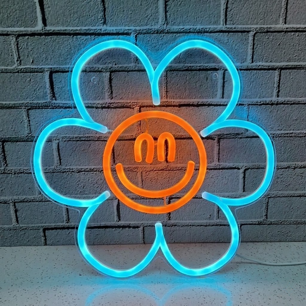 Smiley Flower LED Neon Sign Cute Daisy Neon Light for Bedroom Aesthetic Wall Decor